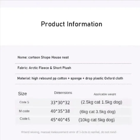 Warm Washable Pet House Bed